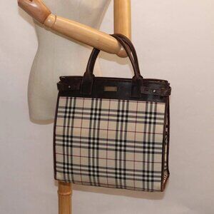 BURBERRY Nova Check Hand Bag Canvas Beige Silver Auth